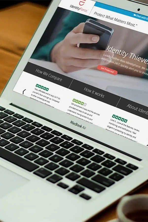 IdentityForce website displayed on a laptop